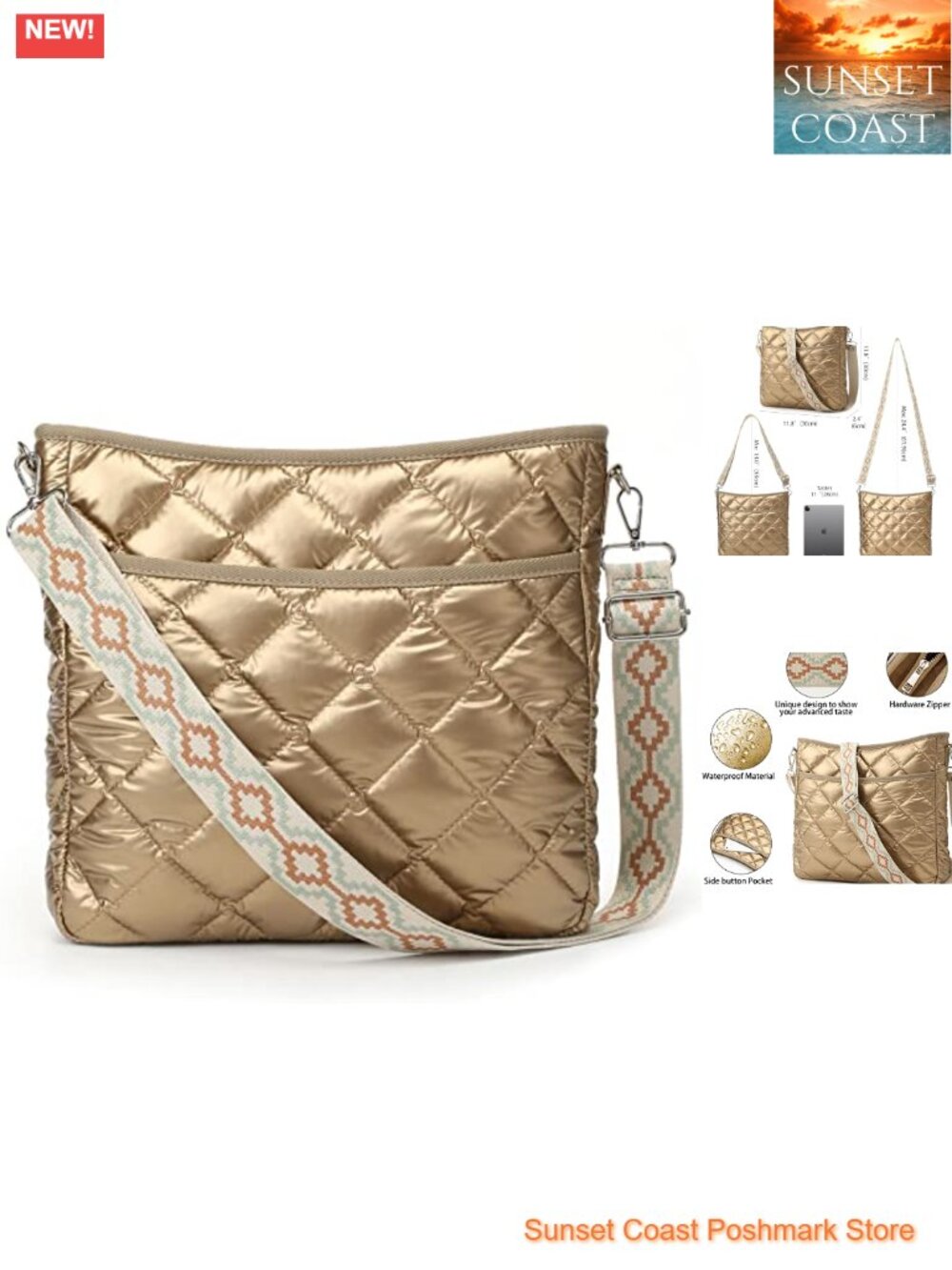 Quilted Crossbody & Puffer Shoulder Bag Tote with Zipper